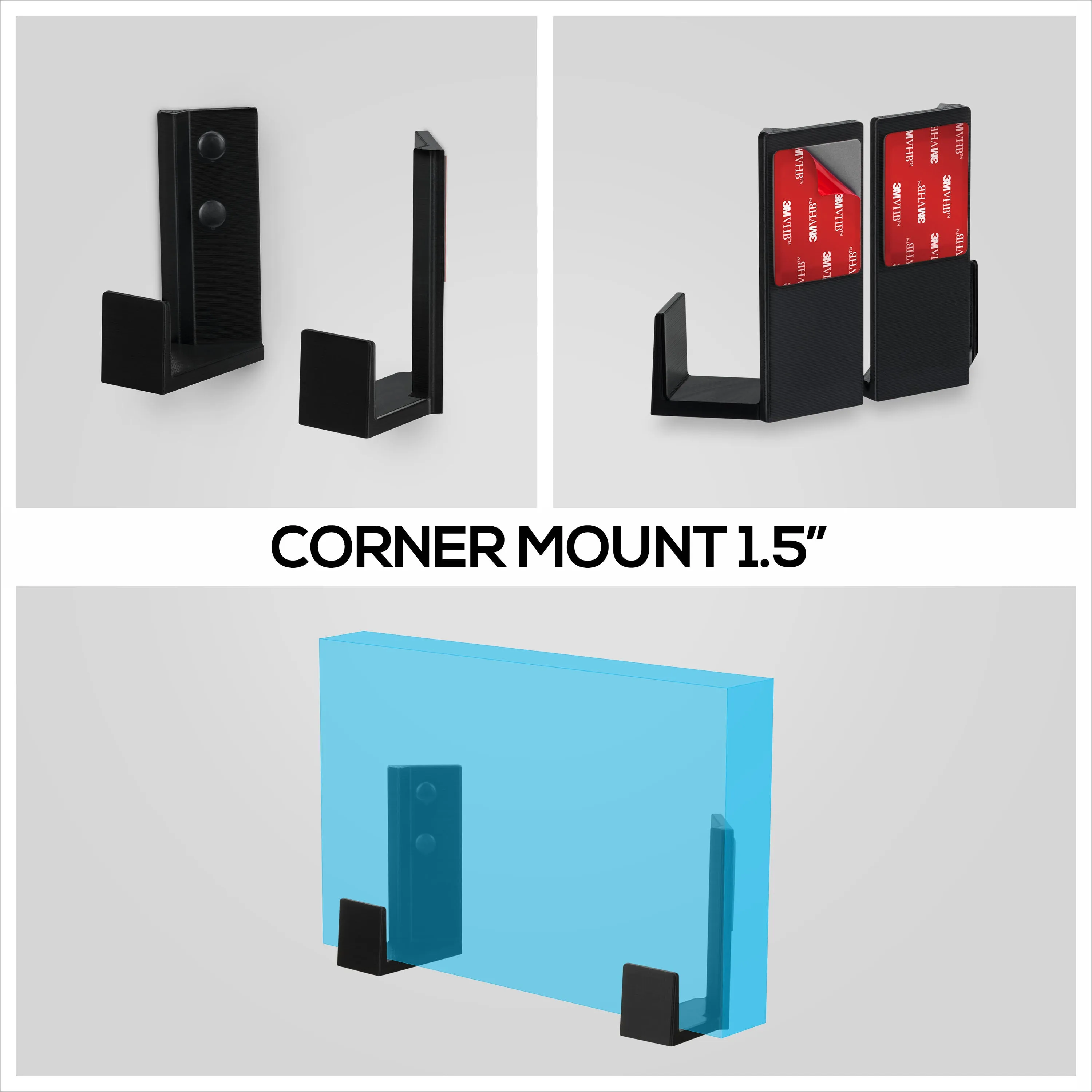 1.5" Corner Cable & Router Wall Mount Holder, Adhesive & Screw-In, for Routers, Network Switch, Modem, Mesh Wifi, Apple TV, Cameras, Speakers & More