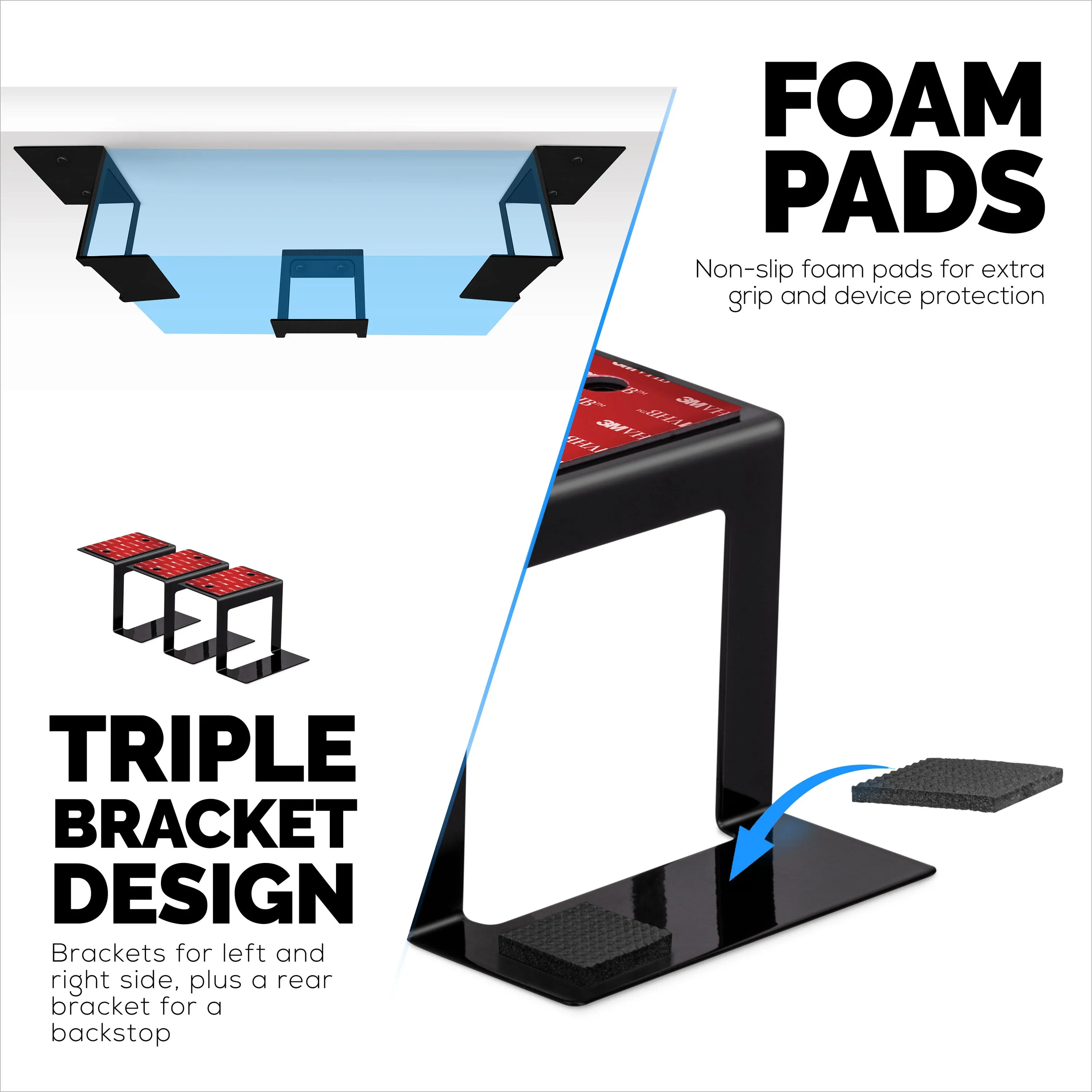 3” Metal Under Desk Laptop, Cable Box & Router Holder Mount, Adhesive & Screw In, Holds upto 3" Devices Like Small Computers, Macbook, Surface, Keyboard, Network Switch, Modems & More