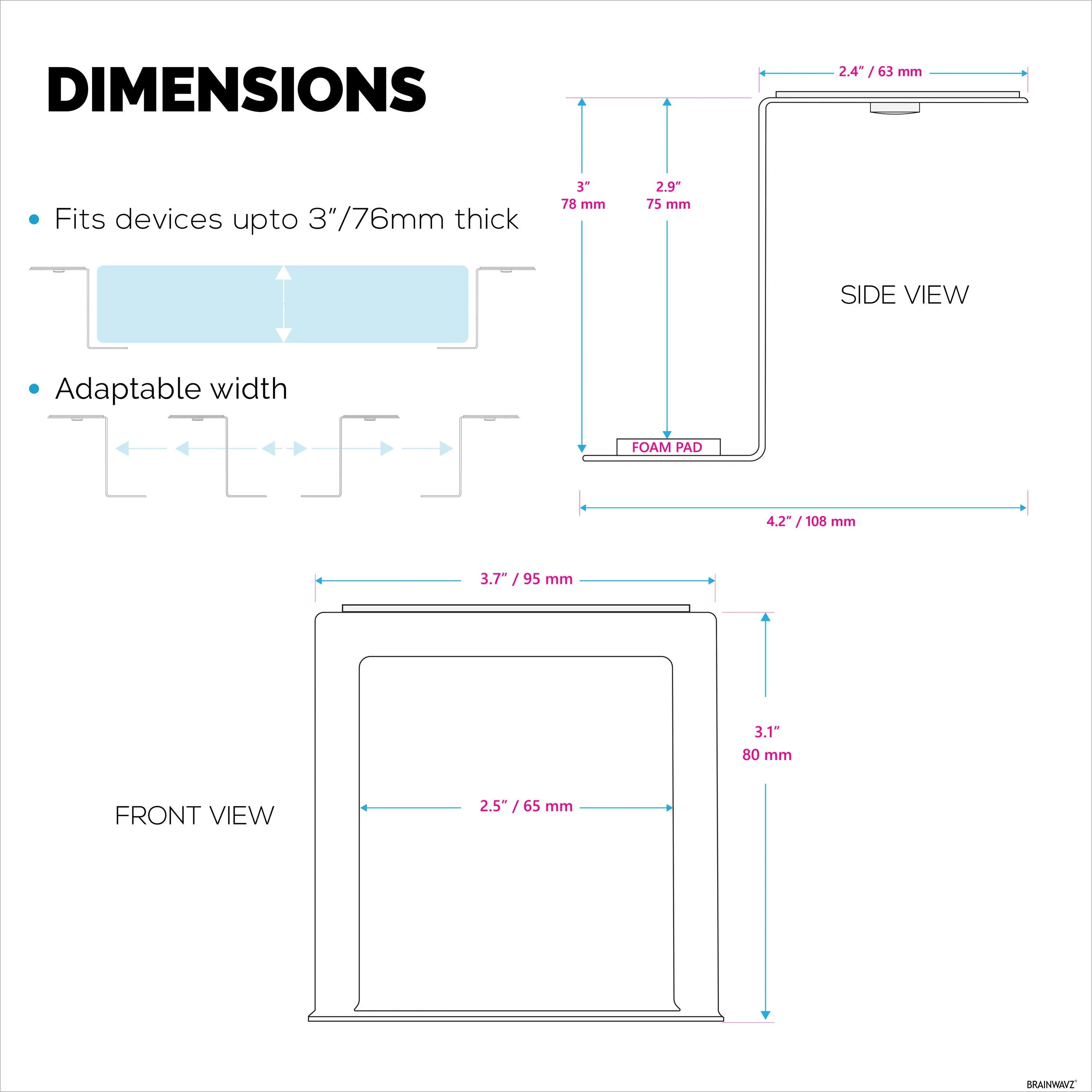 3” Metal Under Desk Laptop, Cable Box & Router Holder Mount, Adhesive & Screw In, Holds upto 3" Devices Like Small Computers, Macbook, Surface, Keyboard, Network Switch, Modems & More