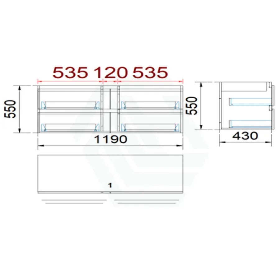 4-Drawer 1200/1500/1800mm Wall Hung Bathroom Floating Vanity Multi-Colour Cabinet Only