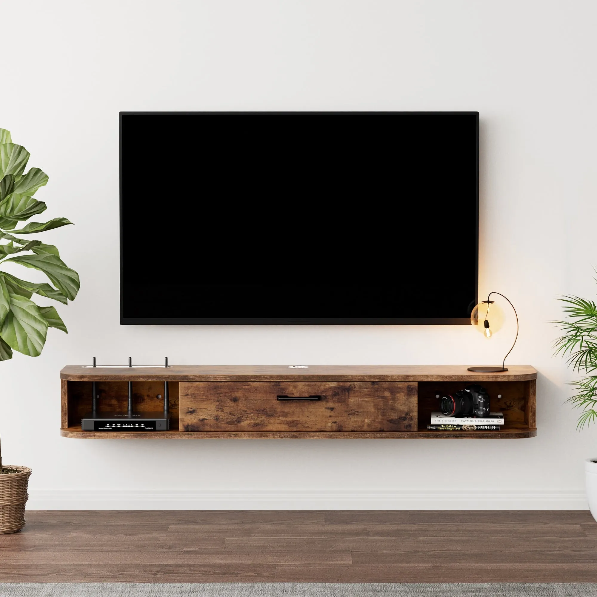 47.27" Eclan Rustic Brown Floating TV Stand