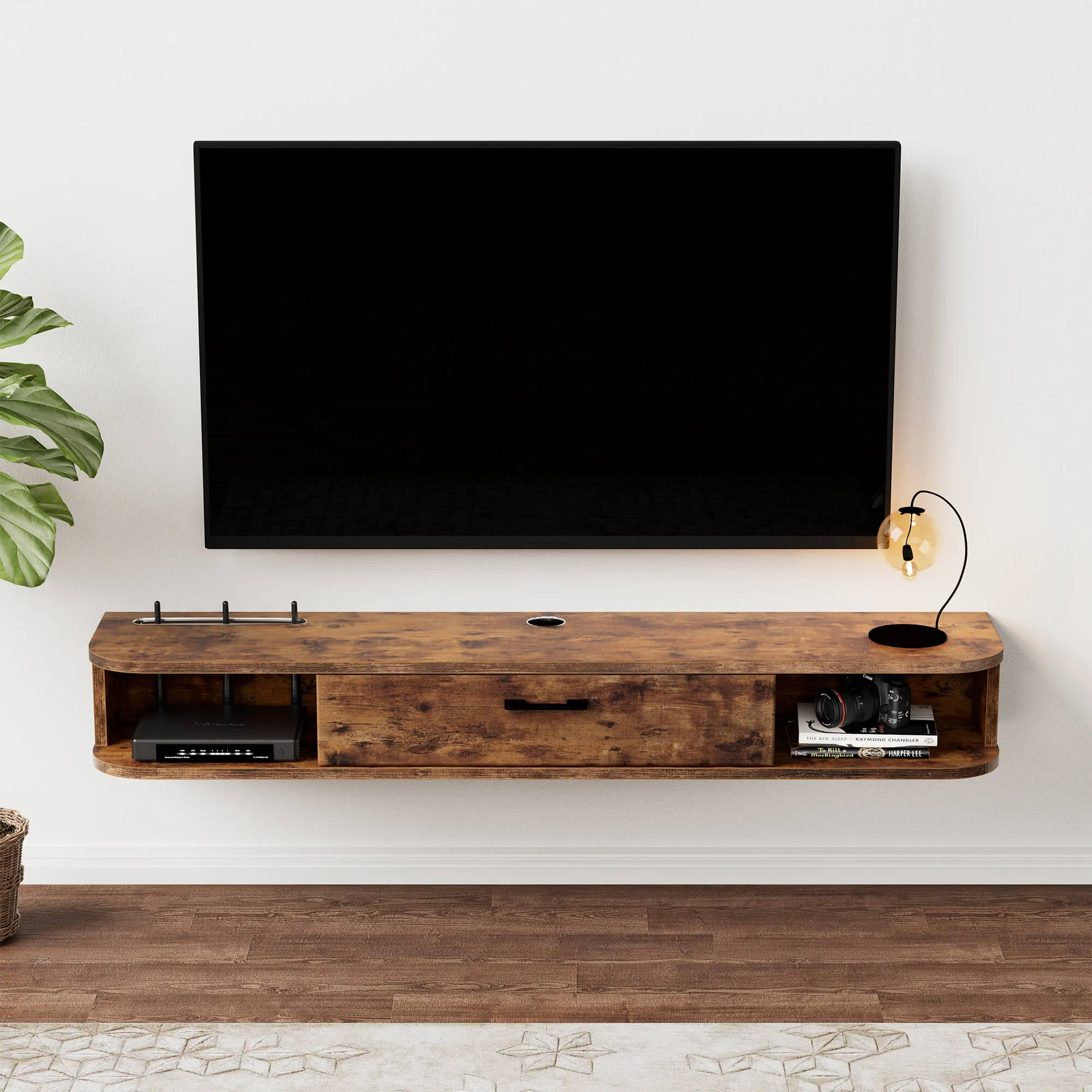 47.27" Eclan Rustic Brown Floating TV Stand