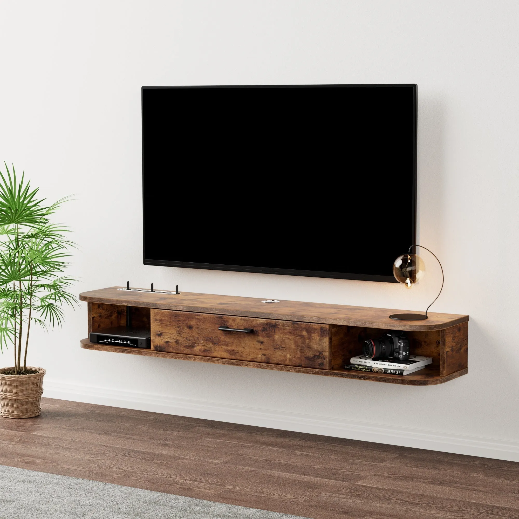 47.27" Eclan Rustic Brown Floating TV Stand