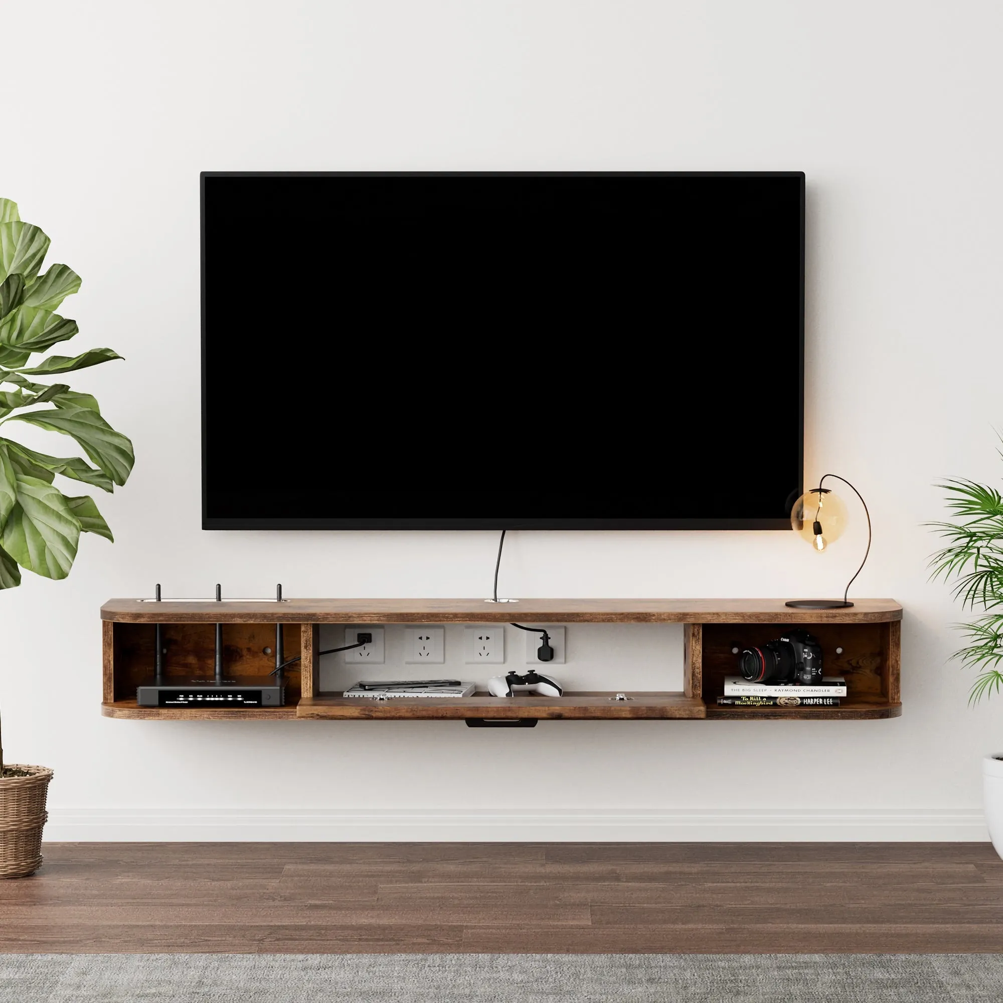 47.27" Eclan Rustic Brown Floating TV Stand