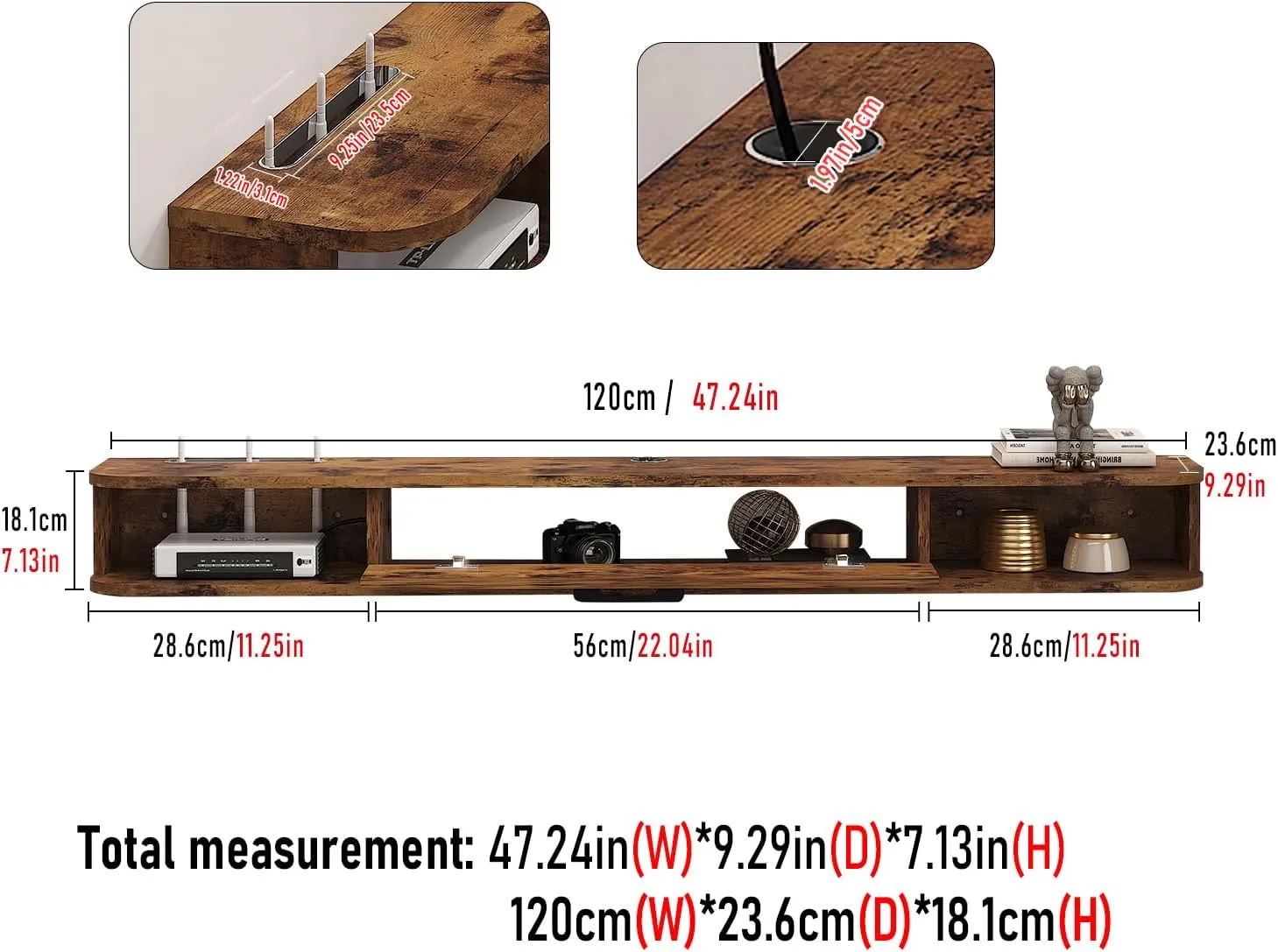 47.27" Eclan Rustic Brown Floating TV Stand