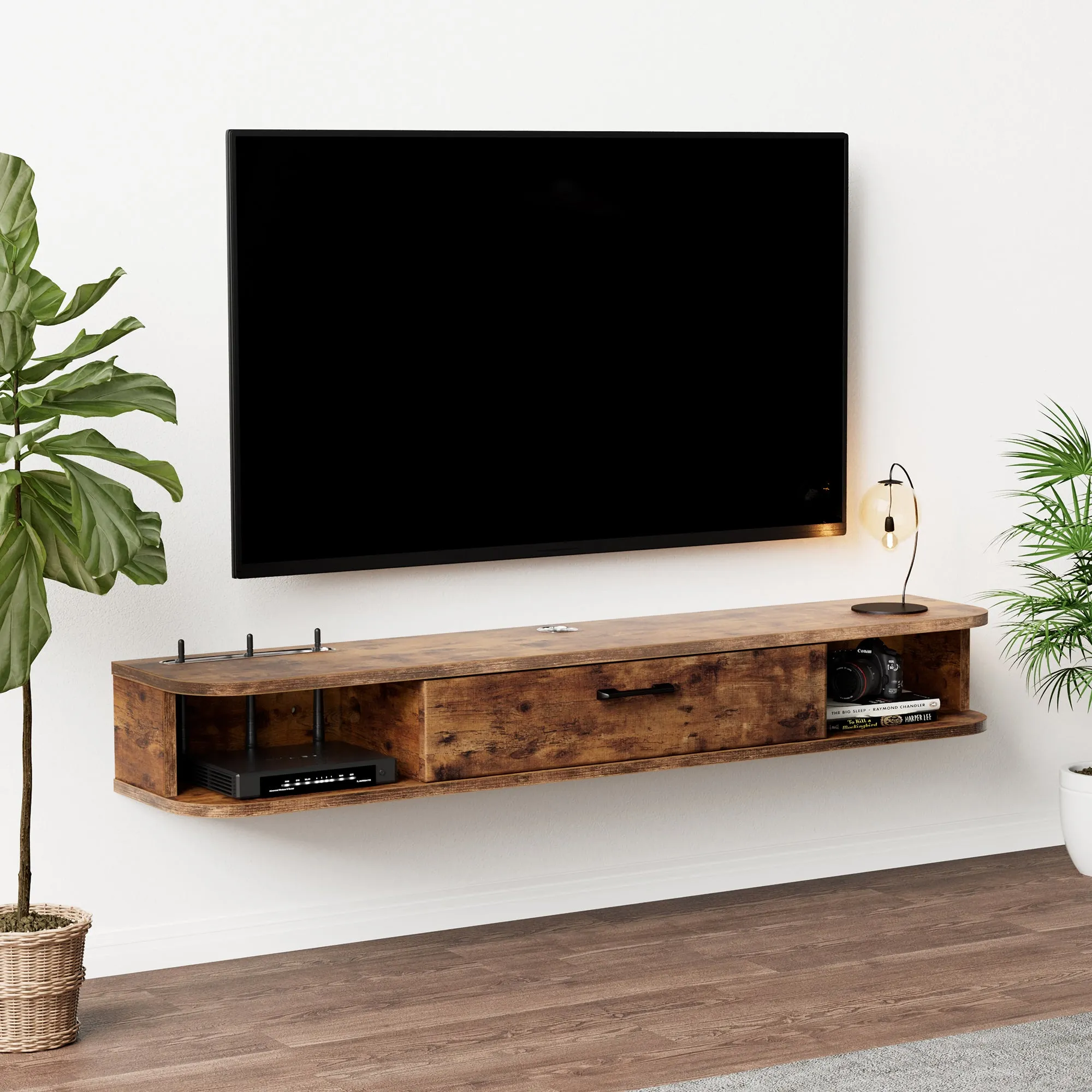 47.27" Eclan Rustic Brown Floating TV Stand