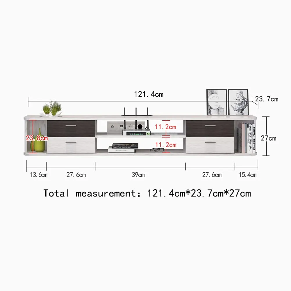 47" Drawista Floating TV Stand, Greyish White