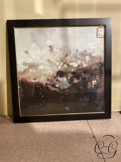 Abstract Watercolor Picture With Black Frame & Gold Trim