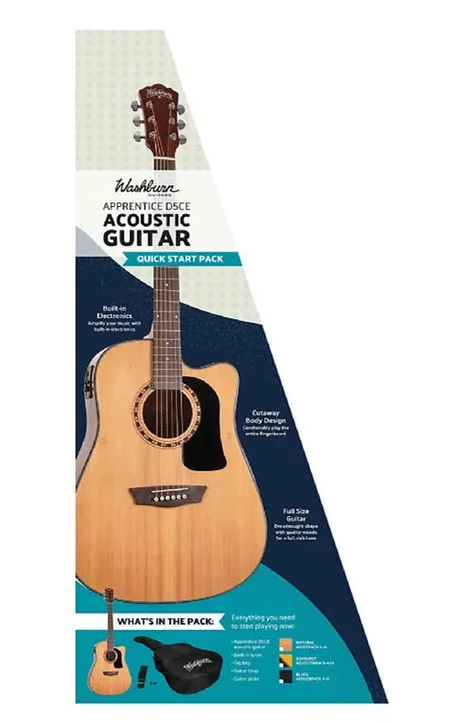 Acoustic guitar Washburn AD5CEPACK-A Apprentice Dreadnought Acoustic Electric Guitar Pack