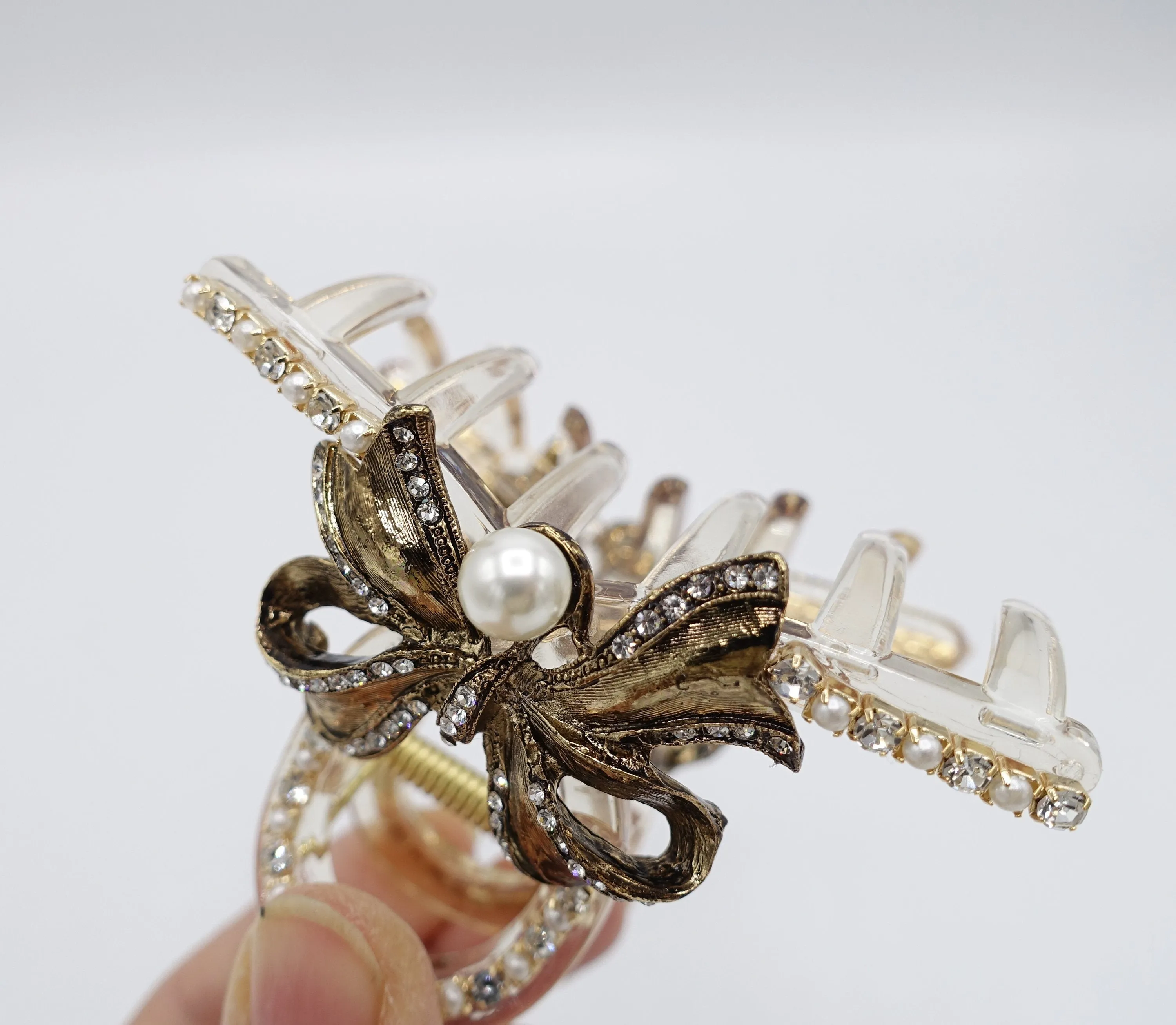 antique hair claw, metal bow hair claw, rhinestone hair claw for women