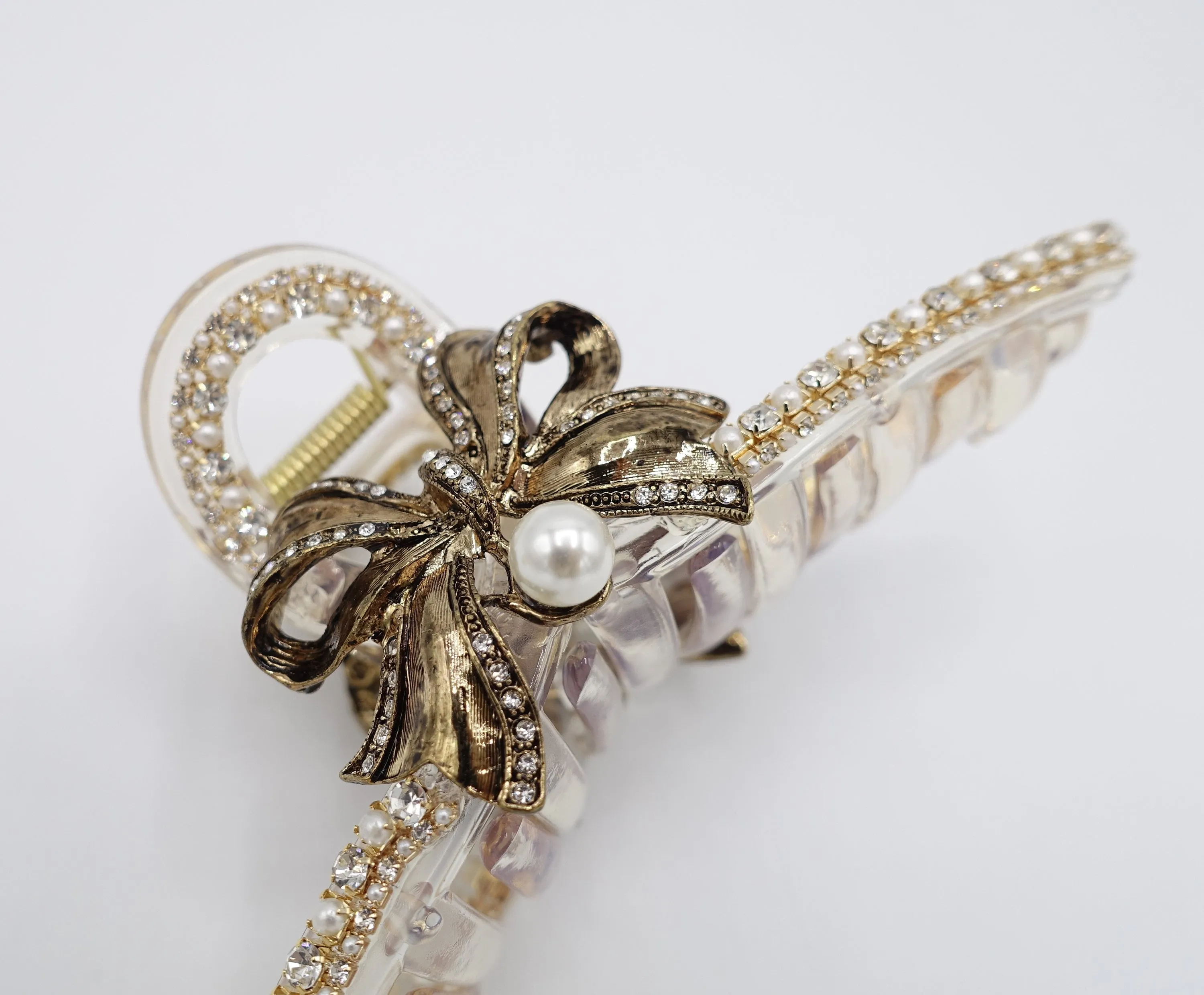 antique hair claw, metal bow hair claw, rhinestone hair claw for women