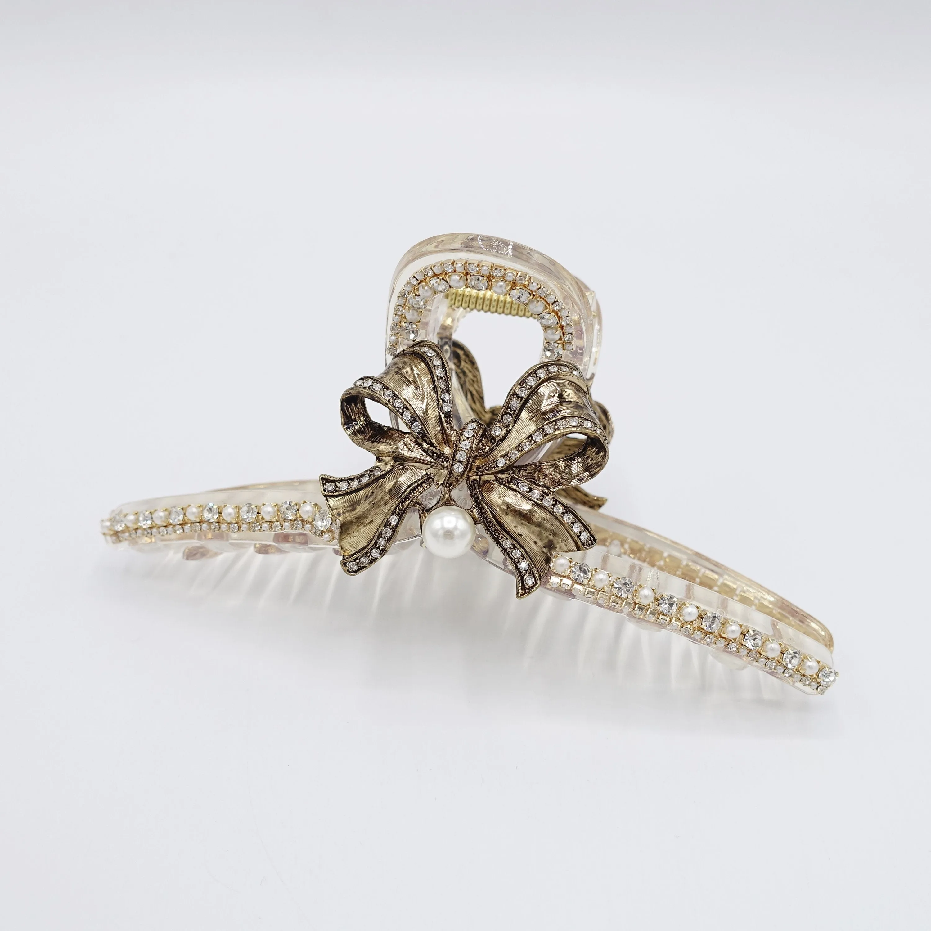 antique hair claw, metal bow hair claw, rhinestone hair claw for women