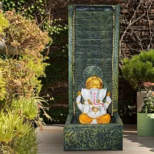 Art N Hub Lord Ganesha Polystone Big Waterfall Showpiece Ornaments for Home Decor and Garden Decoration | Best Decoration Gift Items for Living Room (36 x 33 x 92 CM | Textured Green & Golden)