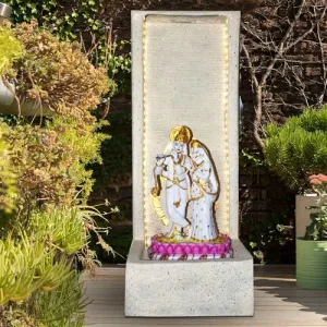 Art N Hub Lord Radha Krishna Indoor Outdoor Big Fiber for Home Decor This is Best Home Decor Items for Living Room | Housewarming Gift Items (36 x 33 x 92 CM | Ivory & Golden)