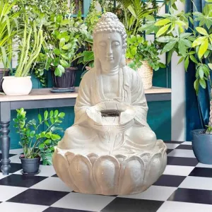 Art N Hub Lotus Buddha Big Size Indoor Outdoor Fibers for Home Decoration Office Decoration and Gifting Built (36 x 30 x 56 CM | White)