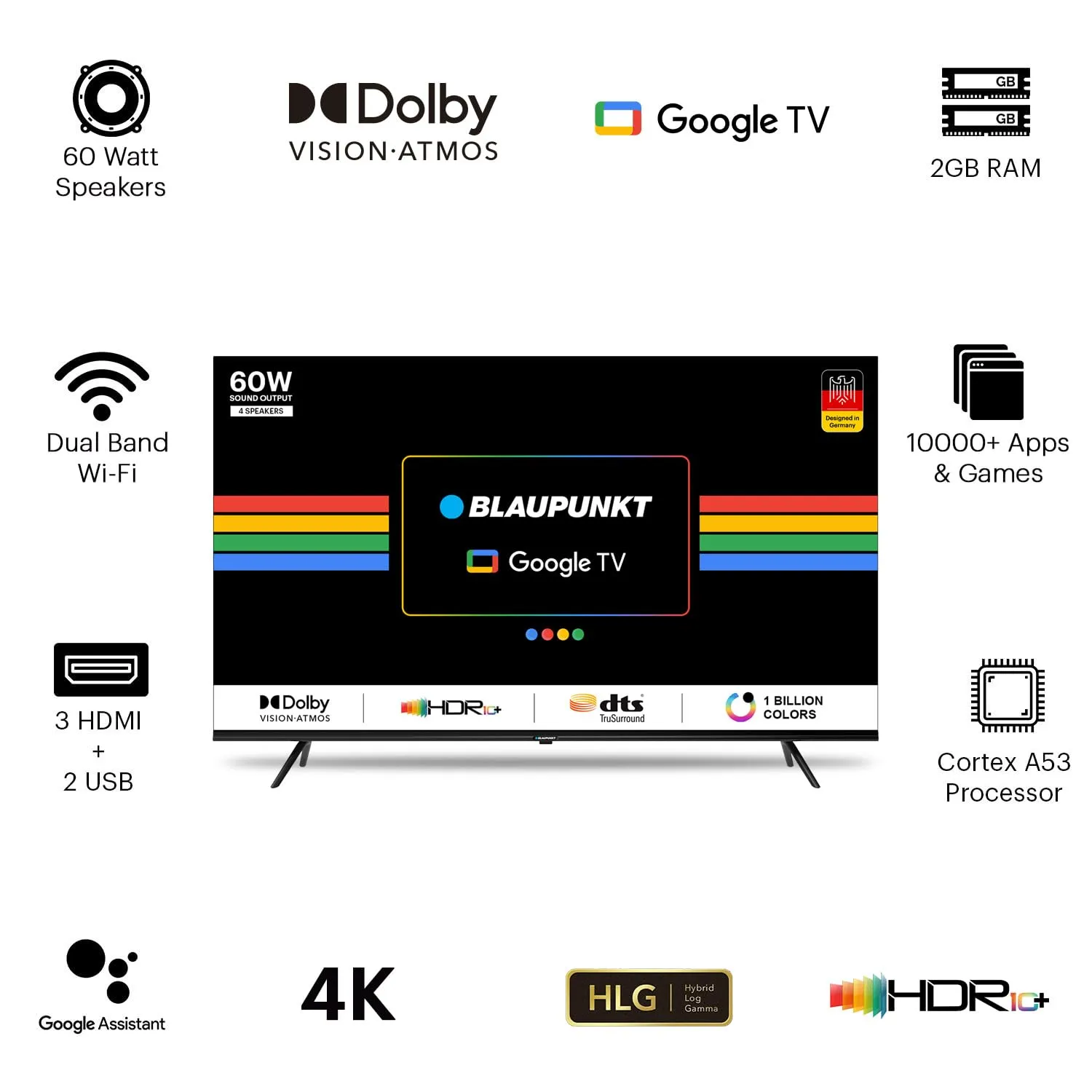 Blaupunkt 126 cm (50 inches) Cyber Sound G2 Series 4k Ultra HD LED Google TV 50CSGT7022 (Black)