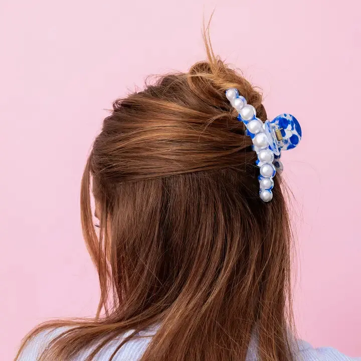 Blue & Pearl Claw Clip