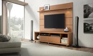 Cabrini TV Stand and Floating Wall TV Panel with LED Lights 1.8 in Maple Cream and Off White