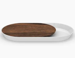 Ceramic & Walnut Oval Serving Platter