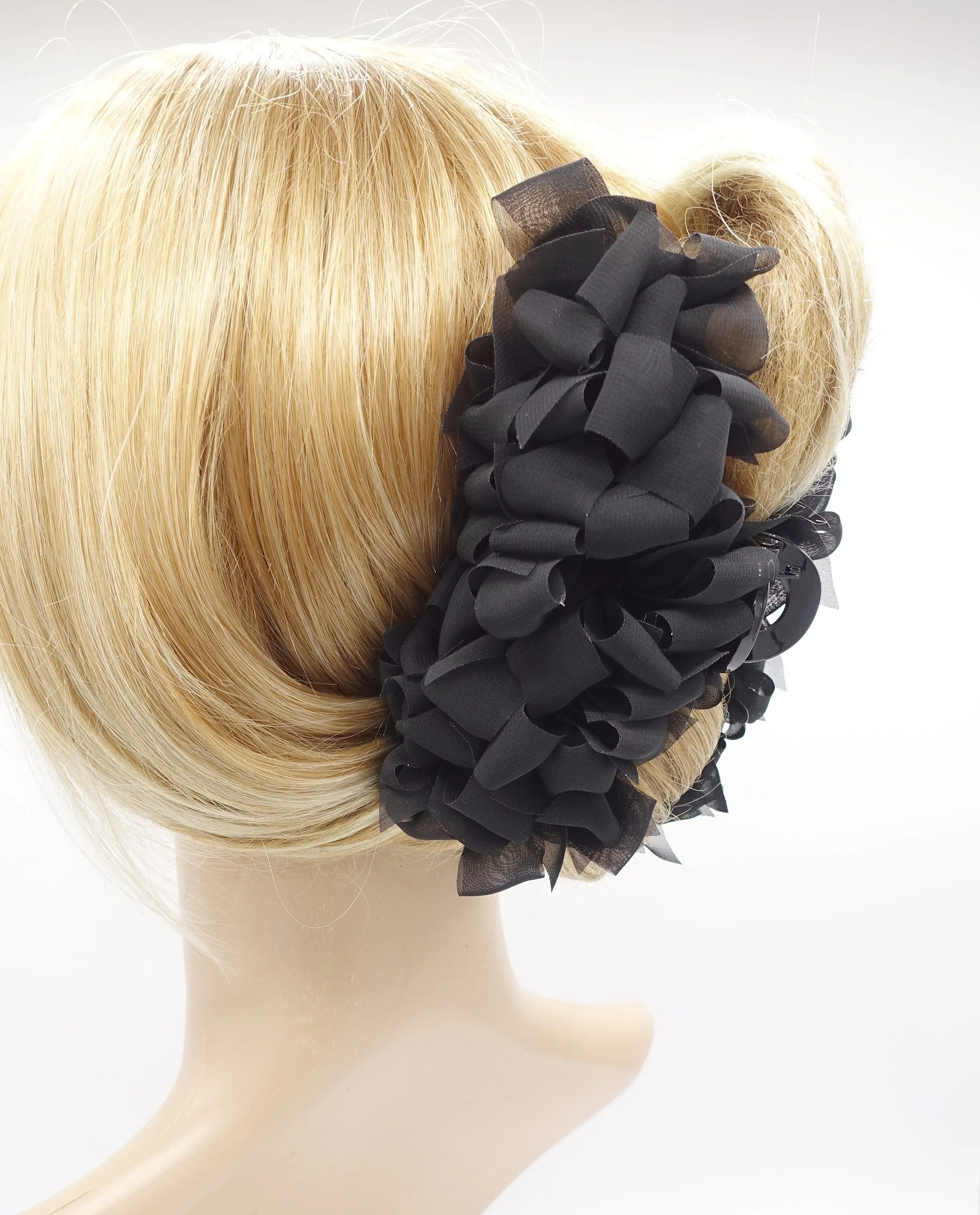 chiffon bow hair claw, bow flower hair claw for women