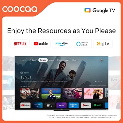 Coocaa 108 cm (43 inches) Frameless Series 4K Ultra HD Smart IPS Google LED TV 43Y72 (Black)