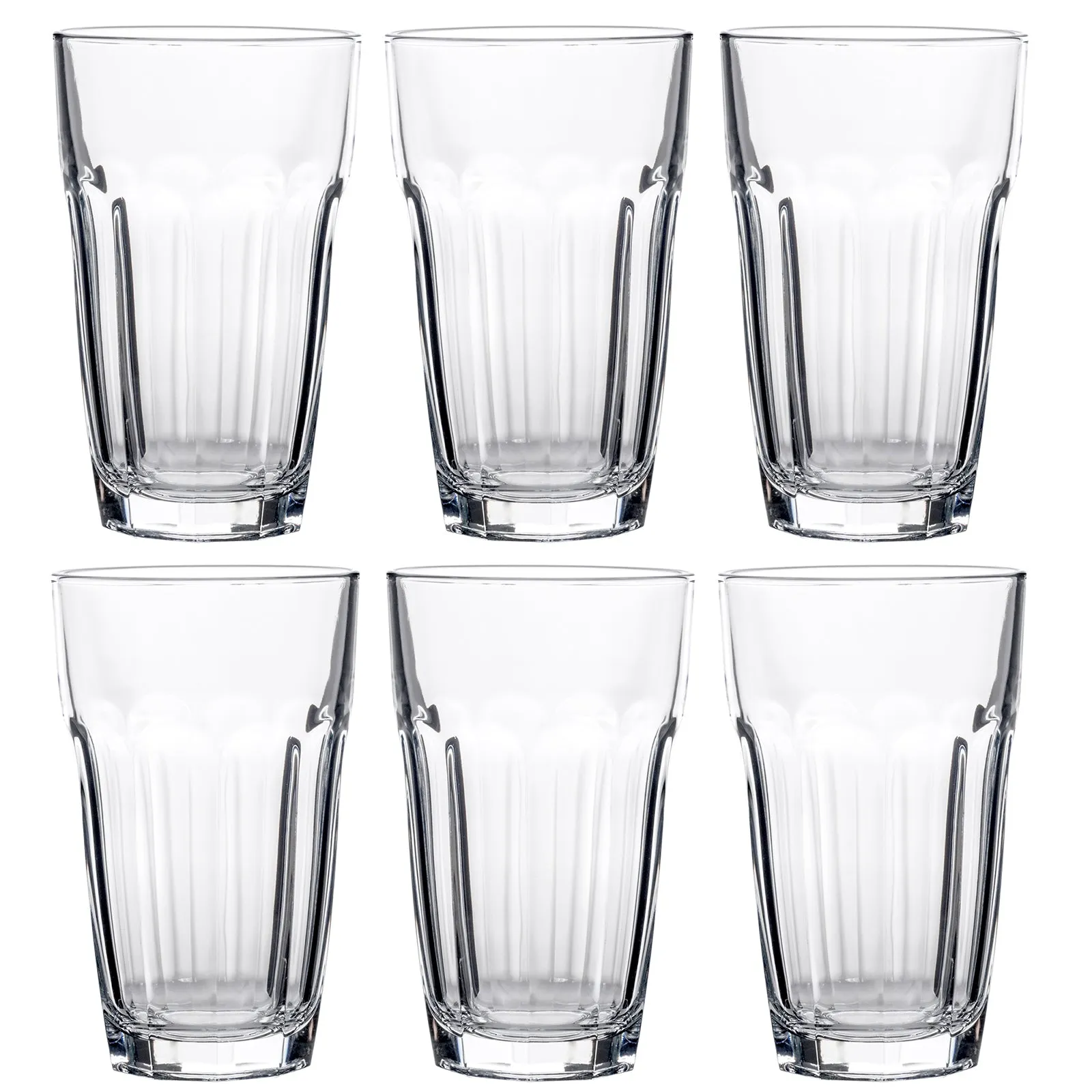 Crystal Clear Classic Design Highball Tumbler Beverage Drinking Glasses, 16 Ounce, Set of 6