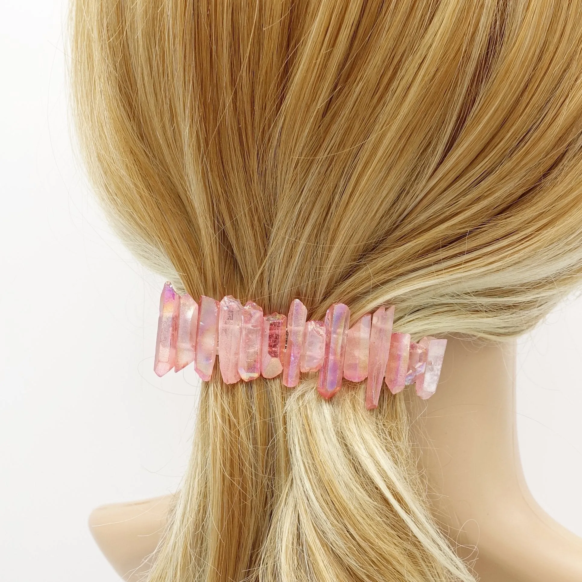 crystal stone hair barrette quartz dyed natural hair accessory for women