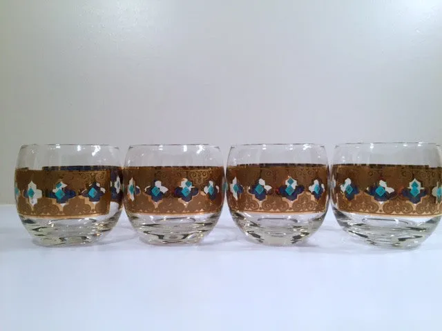 Culver - Signed Mid-Century Seville 22-Karat Gold Roly Poly Glasses (Set of 4)