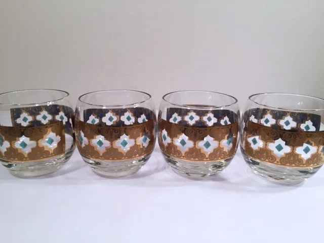 Culver - Signed Mid-Century Seville 22-Karat Gold Roly Poly Glasses (Set of 4)