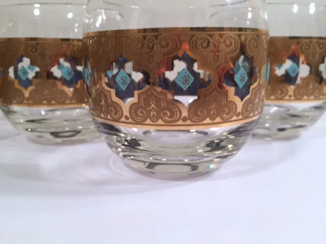 Culver - Signed Mid-Century Seville 22-Karat Gold Roly Poly Glasses (Set of 4)