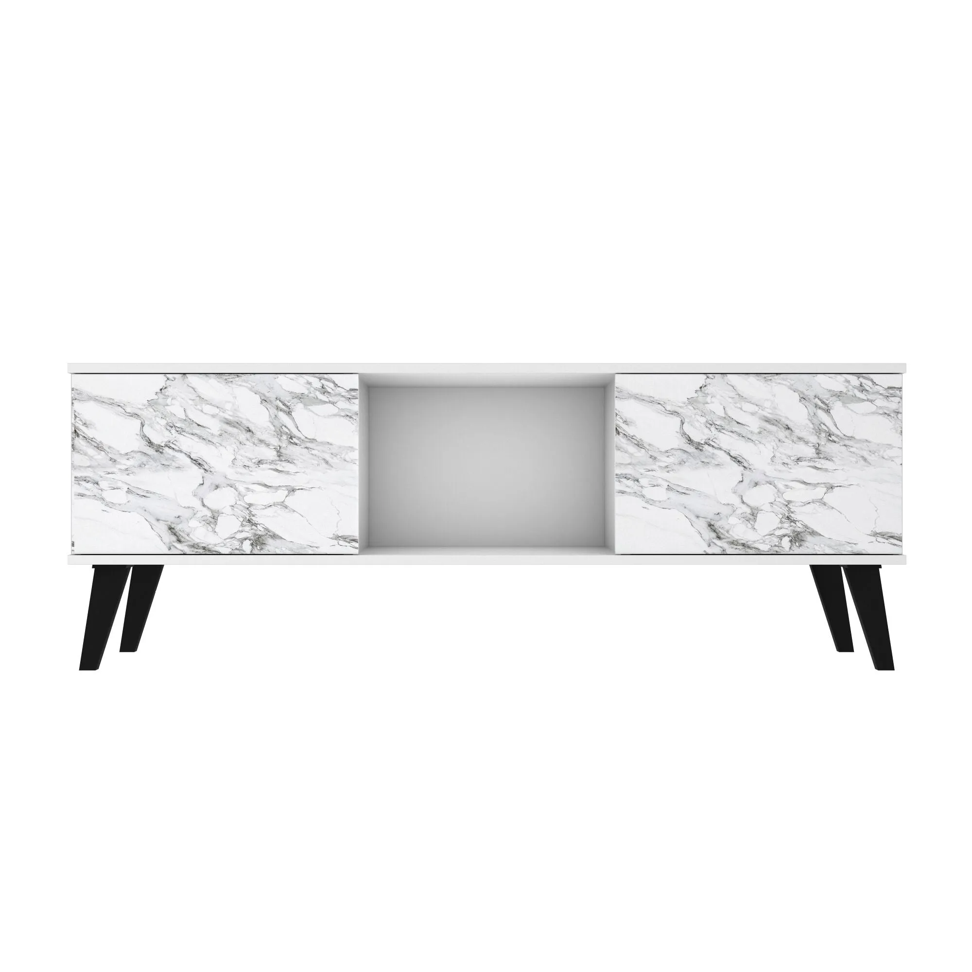 Doyers 53.15 Mid-Century Modern TV Stand in White and Marble Stamp