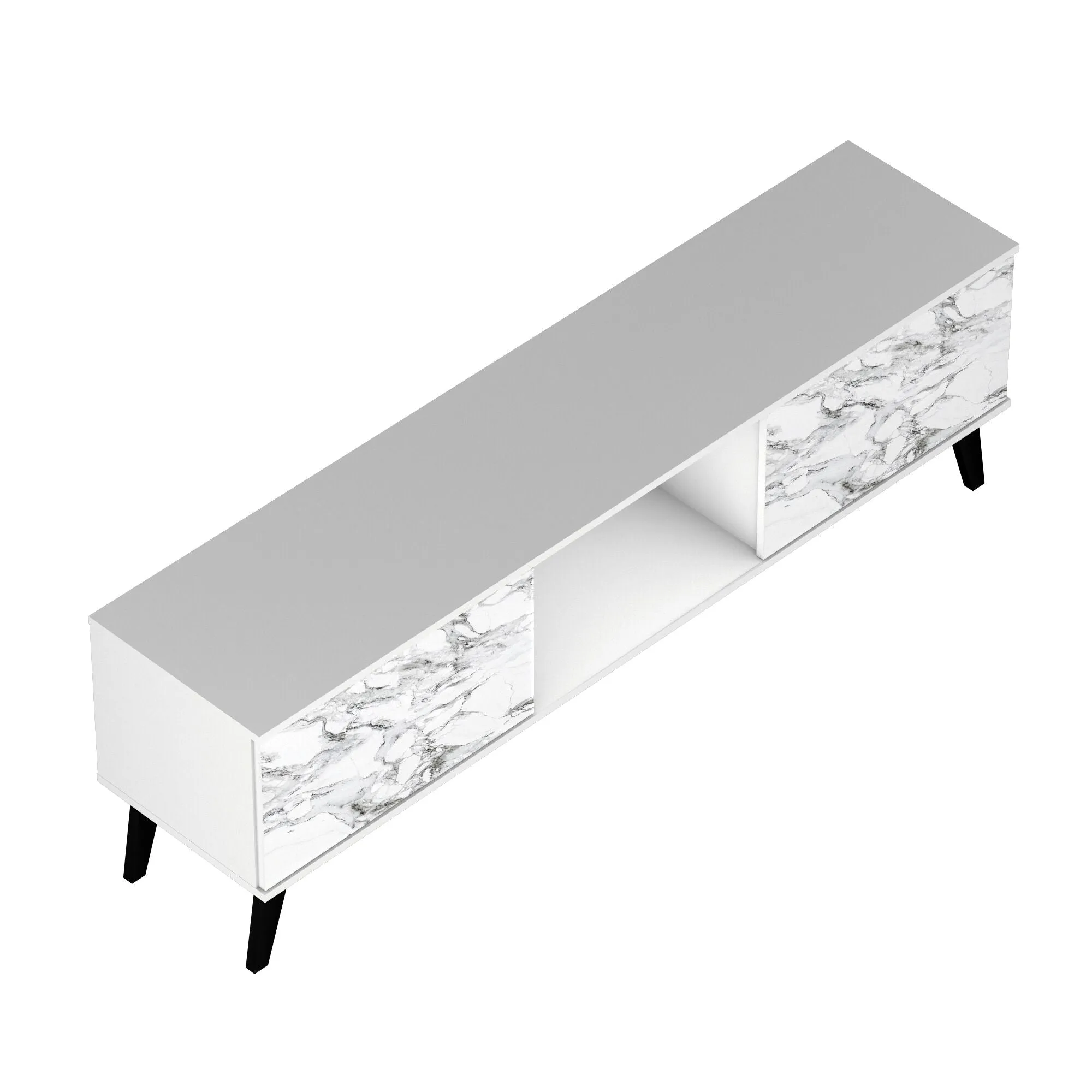 Doyers 62.20 Mid-Century Modern TV Stand in White and Marble Stamp