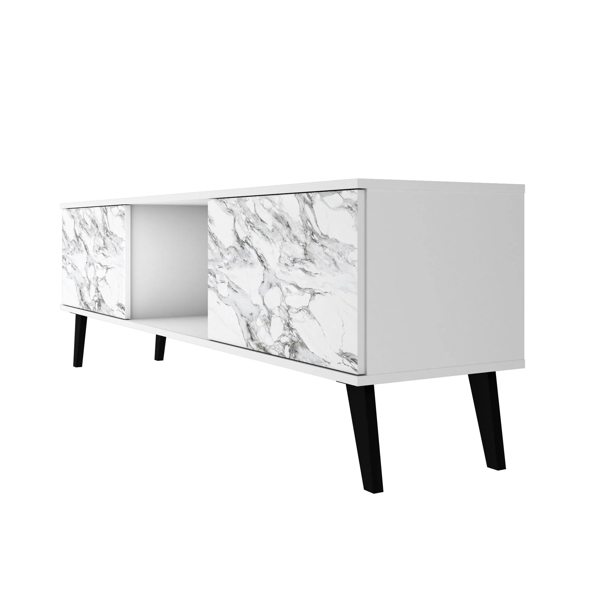 Doyers 62.20 Mid-Century Modern TV Stand in White and Marble Stamp