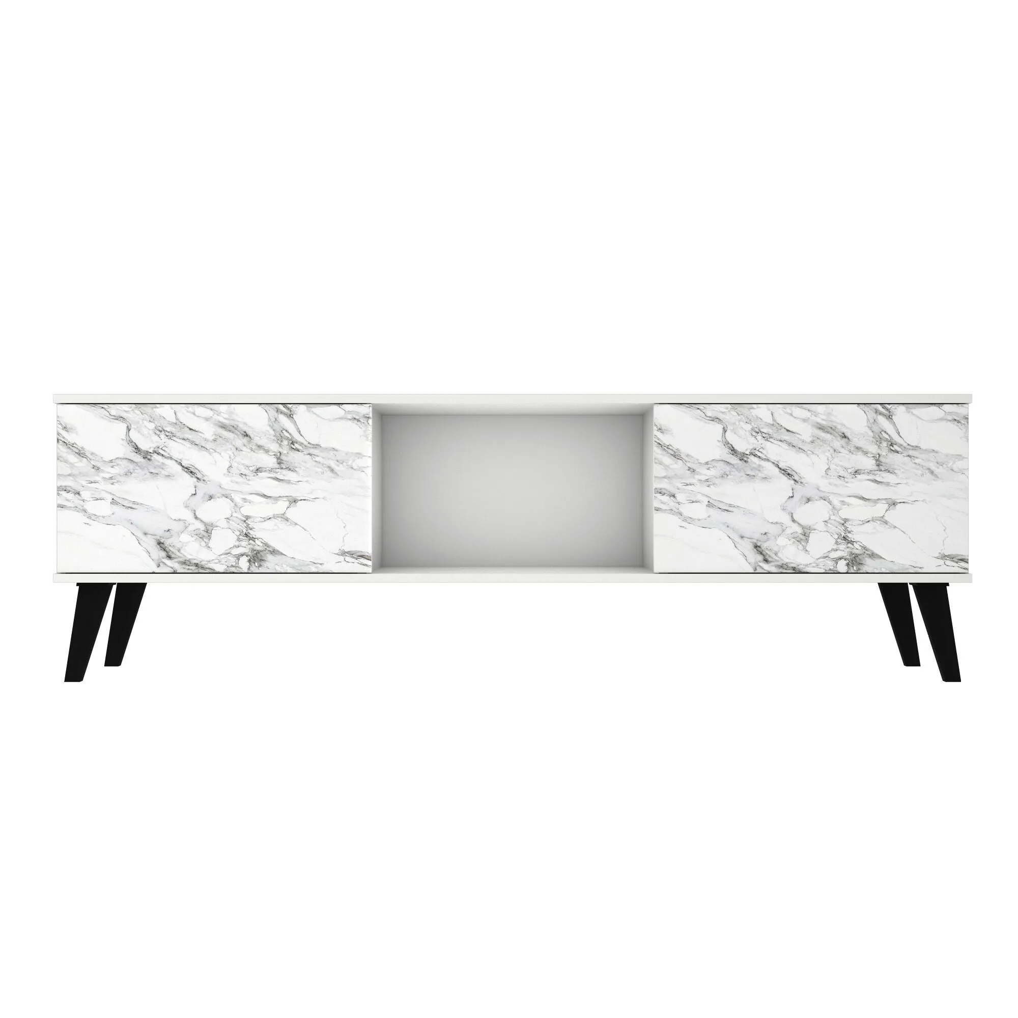 Doyers 62.20 Mid-Century Modern TV Stand in White and Marble Stamp