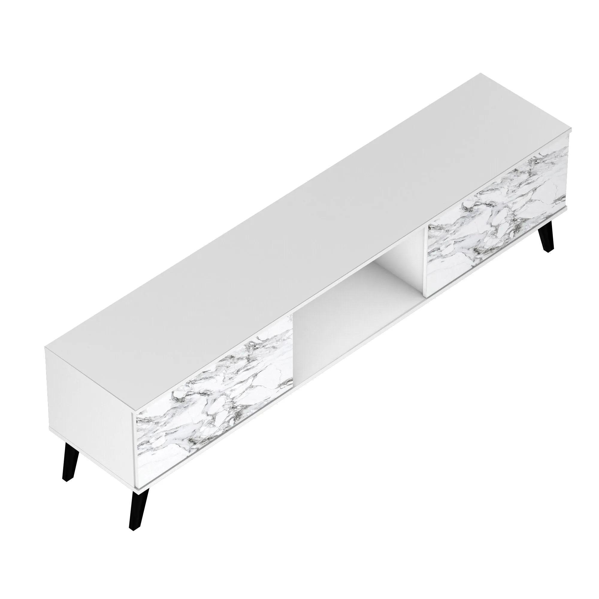 Doyers 70.87 Mid-Century Modern TV Stand in White and Marble Stamp