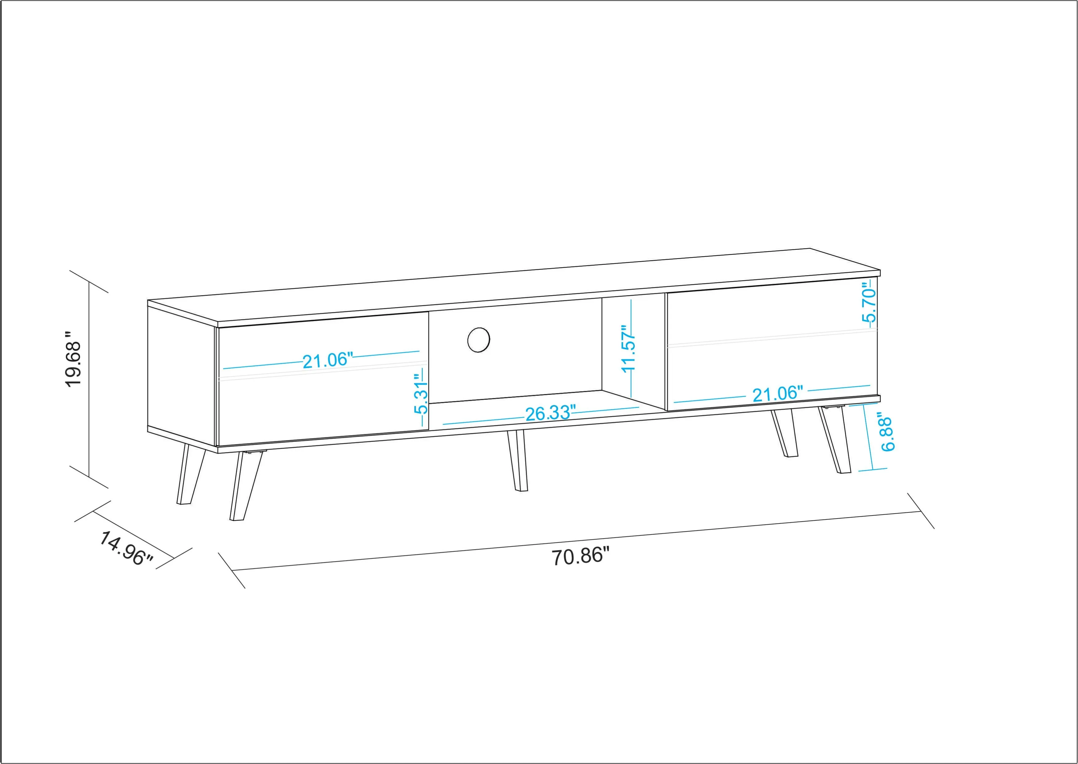 Doyers 70.87 Mid-Century Modern TV Stand in White and Marble Stamp