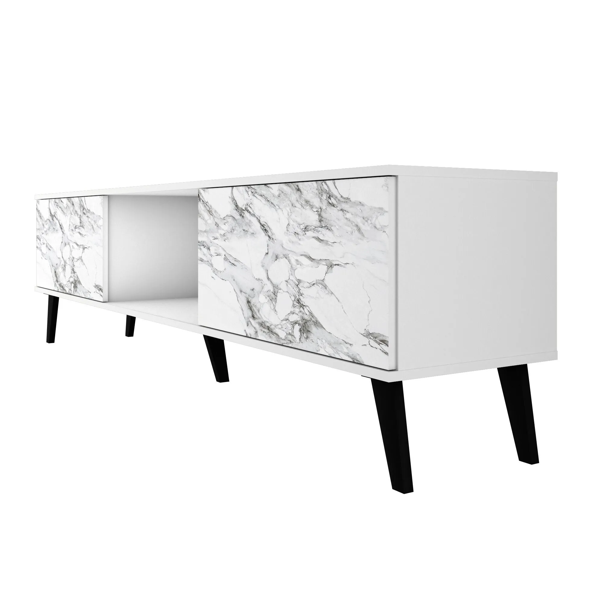 Doyers 70.87 Mid-Century Modern TV Stand in White and Marble Stamp