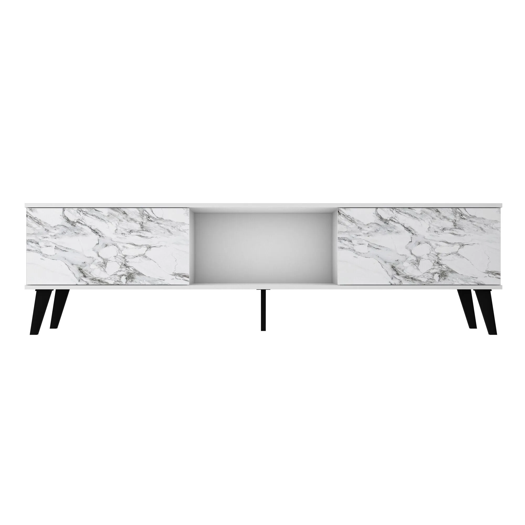 Doyers 70.87 Mid-Century Modern TV Stand in White and Marble Stamp