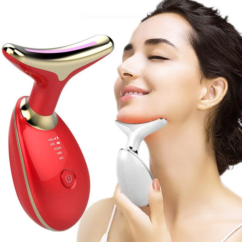 Electric EMS Neck Firming Massager with Microcurrent & LED Photon Therapy for Wrinkle Reduction