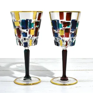 Etna Multi Dusk & Gold Crystal Wine Glasses