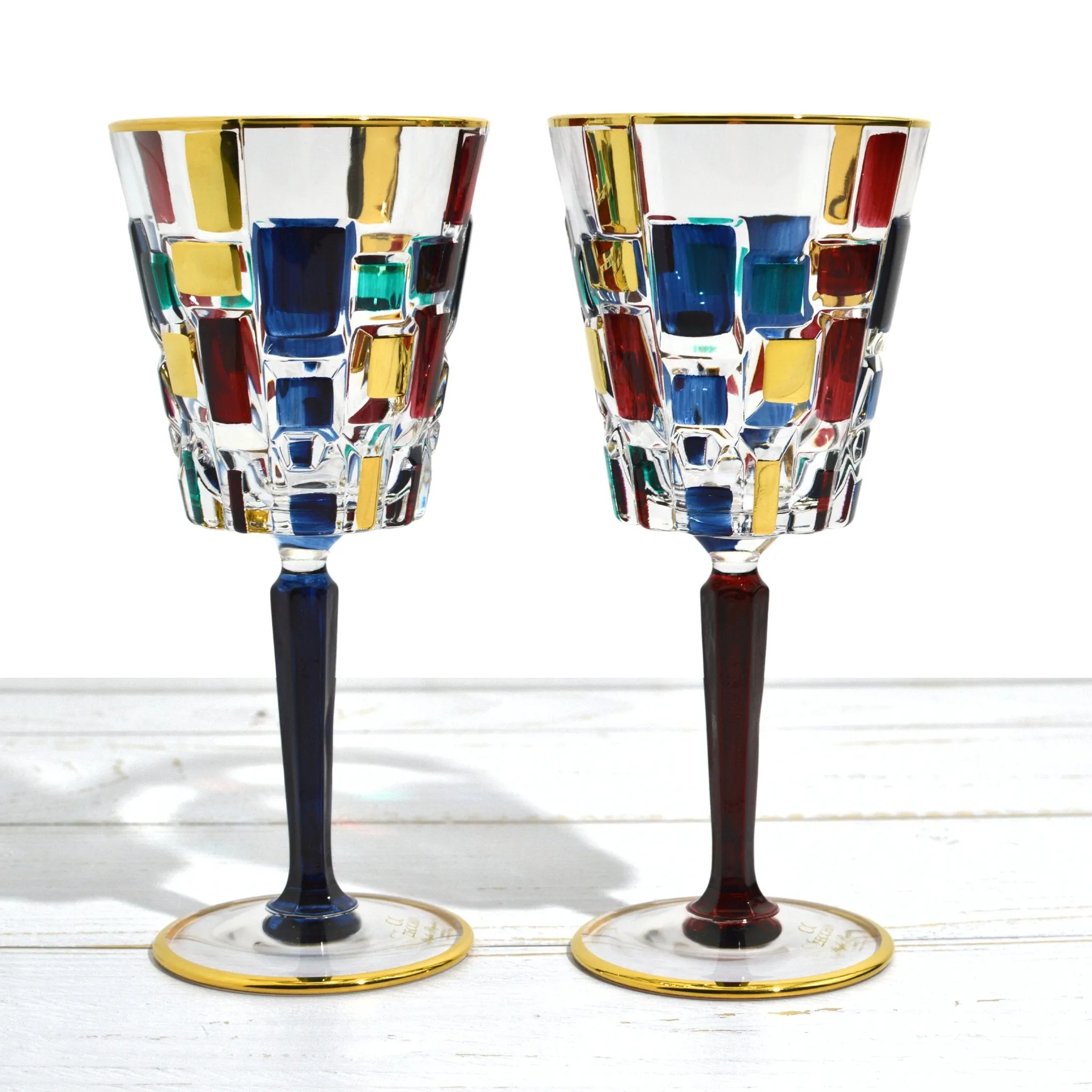 Etna Multi Dusk & Gold Crystal Wine Glasses