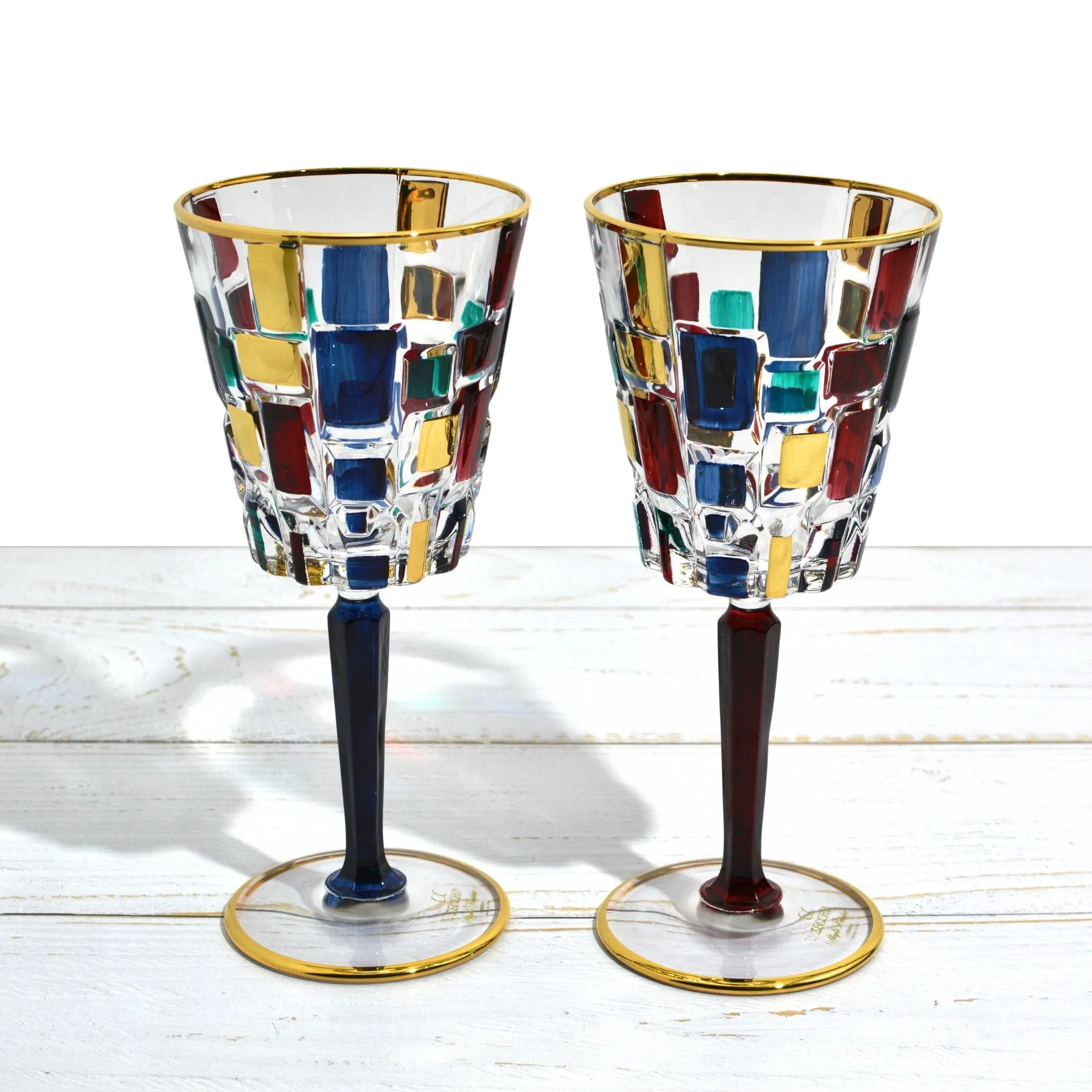 Etna Multi Dusk & Gold Crystal Wine Glasses