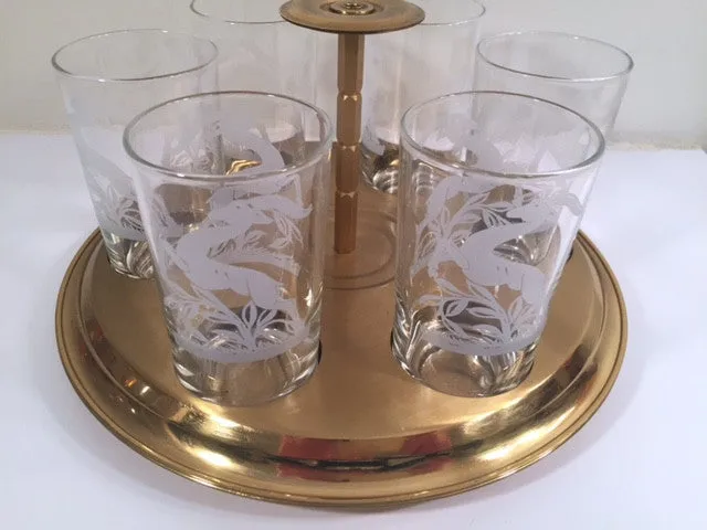 Federal Glass Mid-Century Art Deco Gazelle Bar Set (6 Glasses and Carrier)