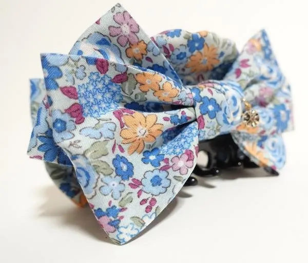 Floral Garden Flower Print Bow Hair Jaw Claw Clip Women Hair Accessories Handmade Bow Clamp