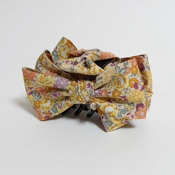 Floral Garden Flower Print Bow Hair Jaw Claw Clip Women Hair Accessories Handmade Bow Clamp