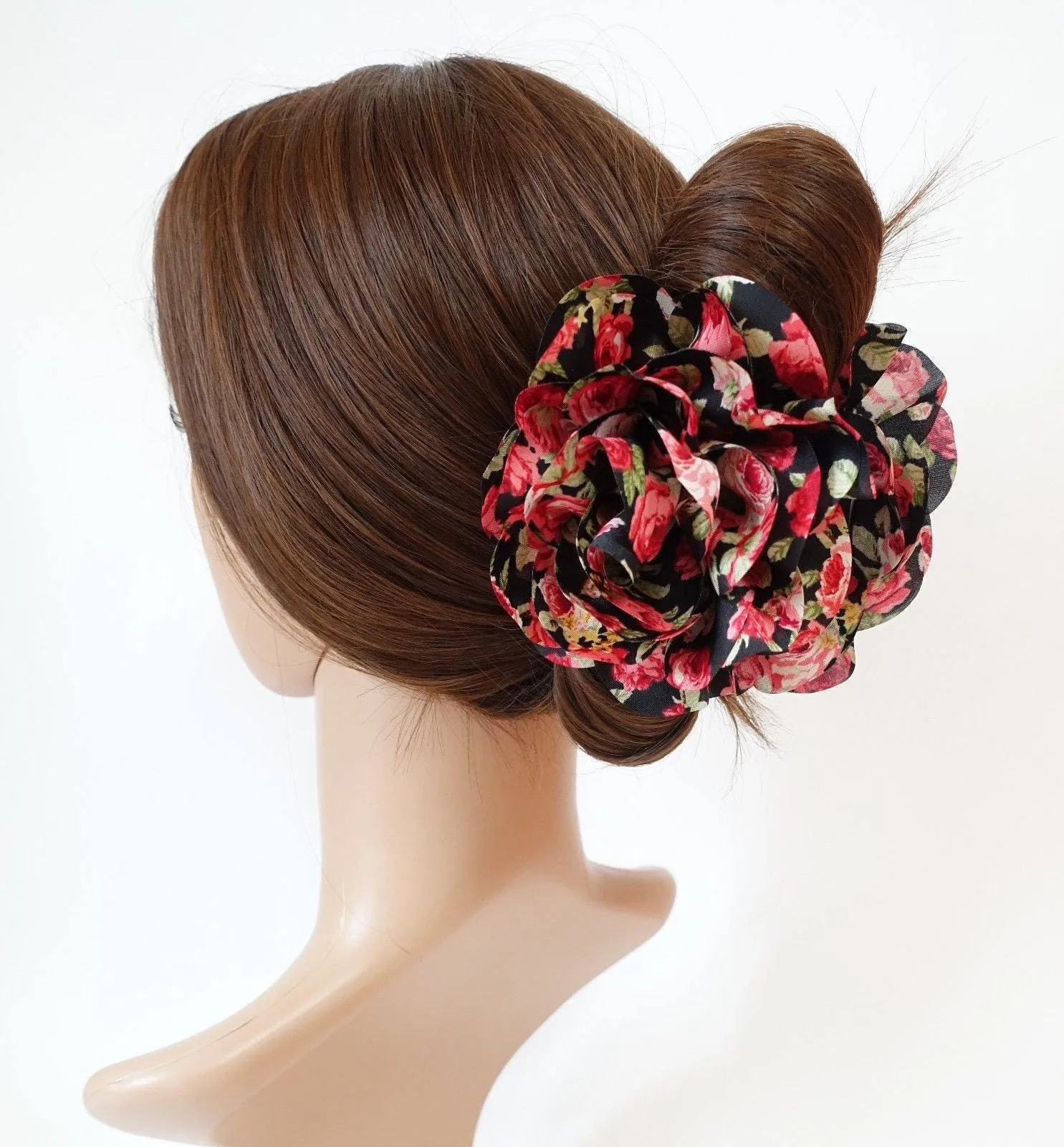 Floral  Print Petal Flower Decorated Hair Claw Clip Women Hair Accessory