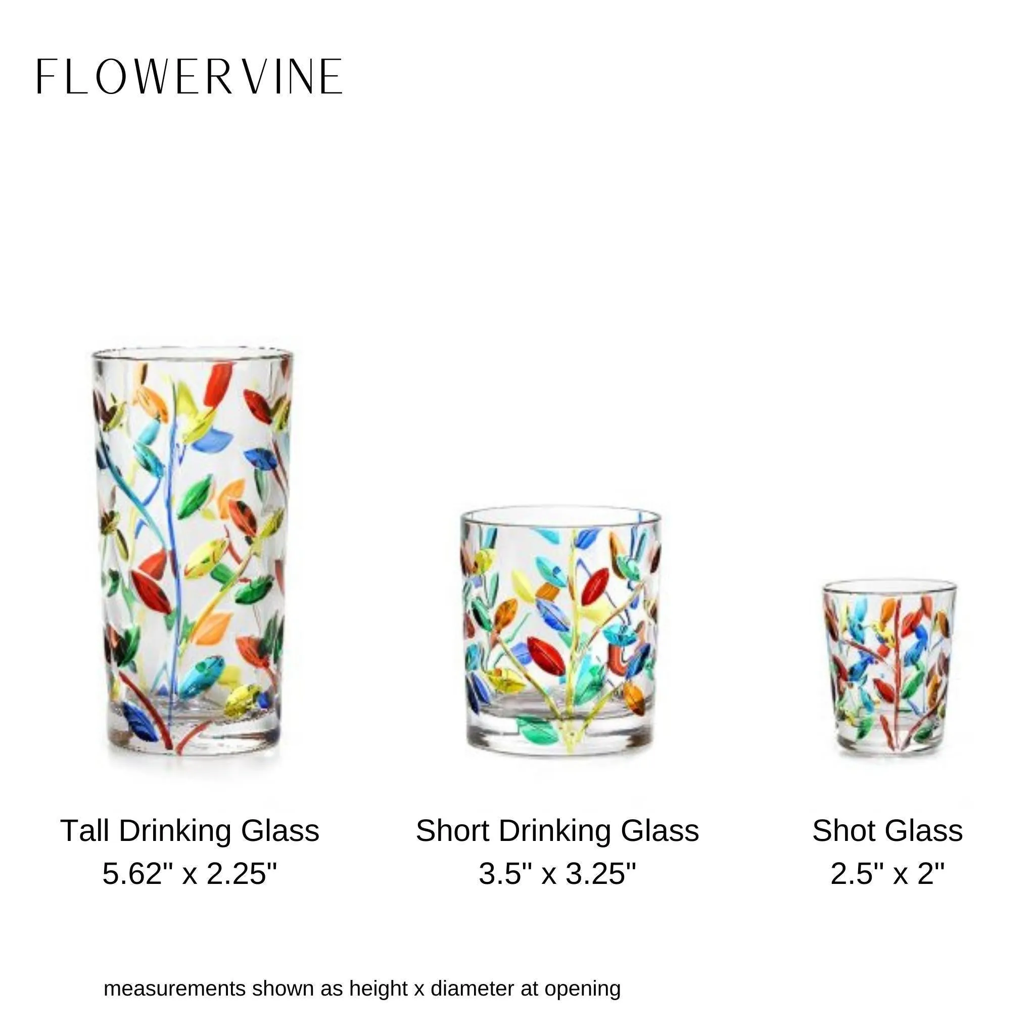 Flowervine Short Drink Glasses, Hand-Painted Italian Crystal, Set of 2