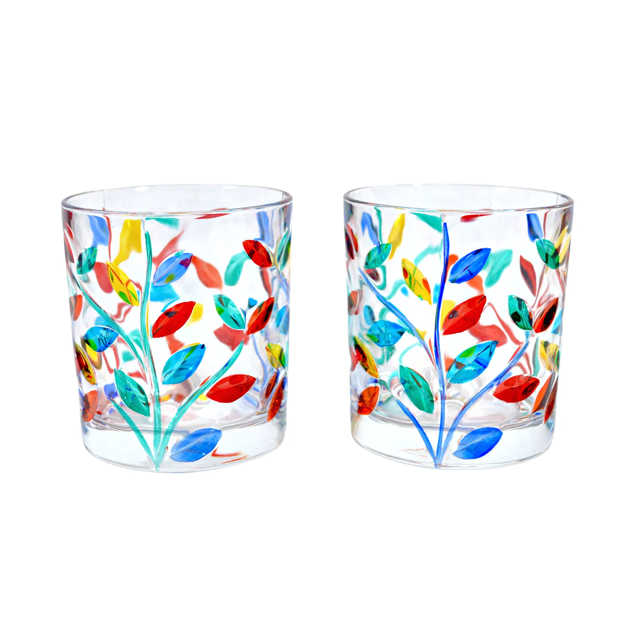 Flowervine Short Drink Glasses, Hand-Painted Italian Crystal, Set of 2