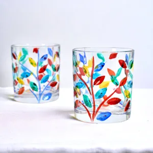 Flowervine Short Drink Glasses, Hand-Painted Italian Crystal, Set of 2