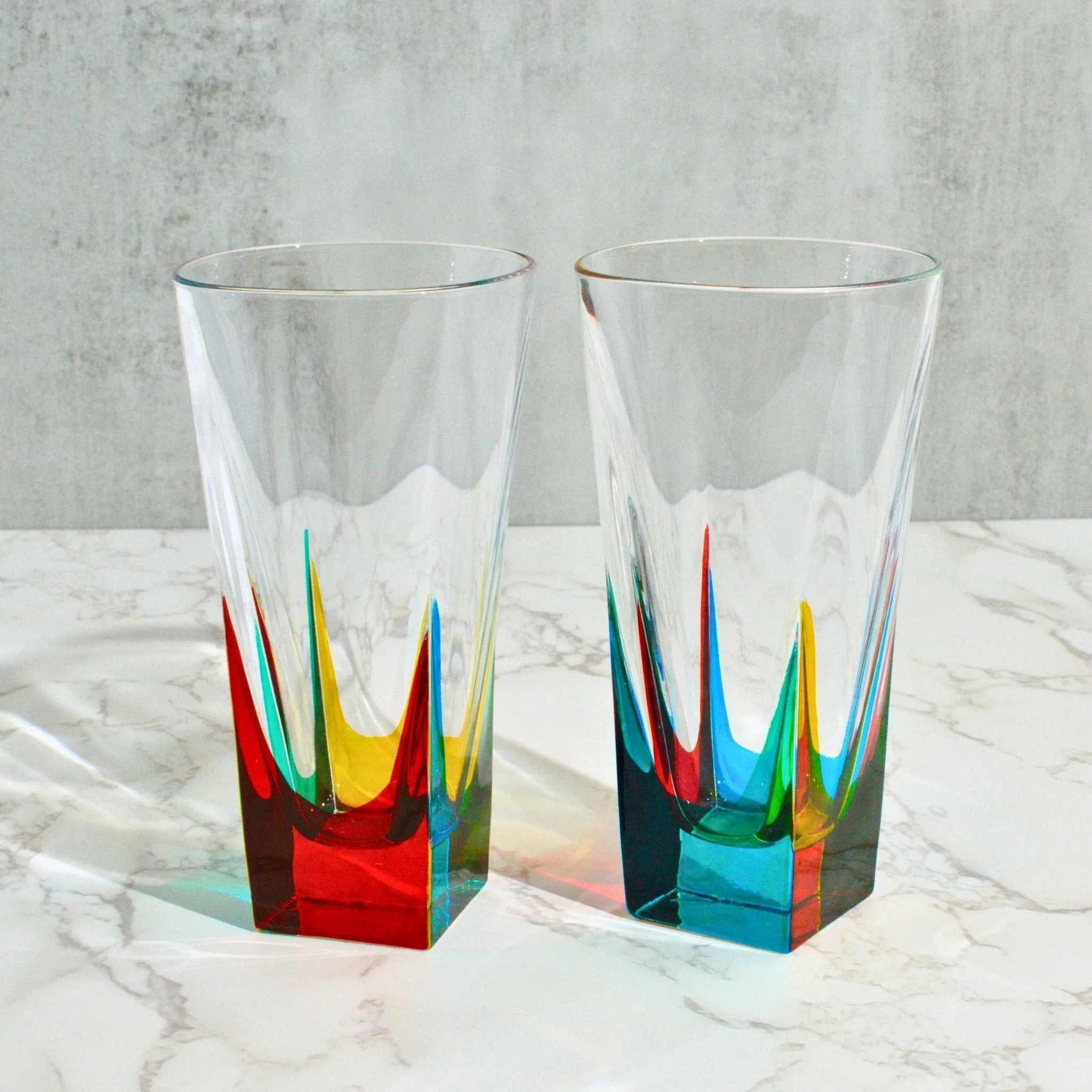 Fusion Tall Drink Glasses, Set of 2, Hand Painted Crystal, Made in Italy